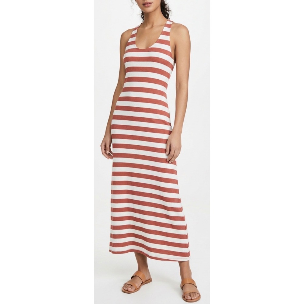 RVCA Striped Ribbed Knit Maxi Dress Terracotta Cream Racerback Tank Size‎ Small